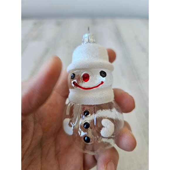 Snowman glass ornament flocked Xmas set - Picture 3 of 6